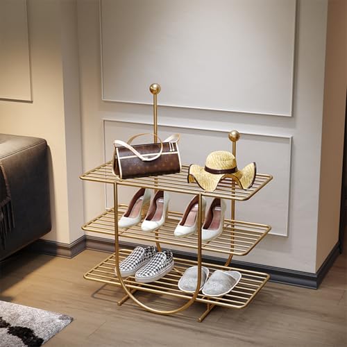 ZIGTUEI Vertikales Schuhregal Mit 2/3/4 Ebenen, Platzsparend Regal für Schuhe, Schuhregale Schmal und Hoch, für Eingang, Flur, Schlafzimmer, Ankleidezimmer(Gold,65x71cm/25.6x28in) von ZIGTUEI