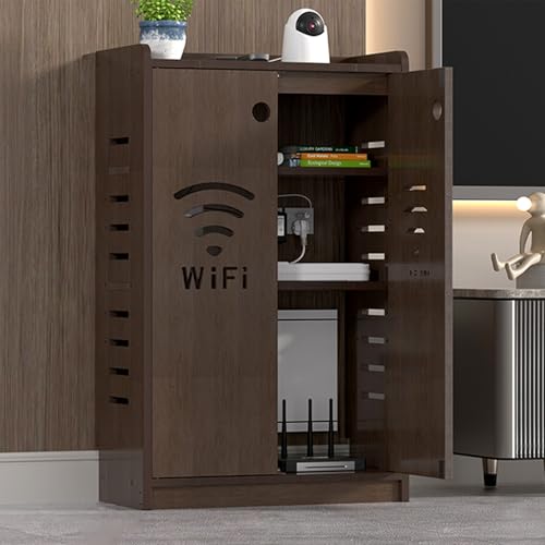WLAN-Router-aufbewahrungsschrank, WLAN Schrank Router Aufbewahrungsbox, Freistehender Schrank-Organizer, für Wohnzimmer, Büro, Schlafzimmer(Brown,70x70cm/27.6x27.6in) von ZIGTUEI