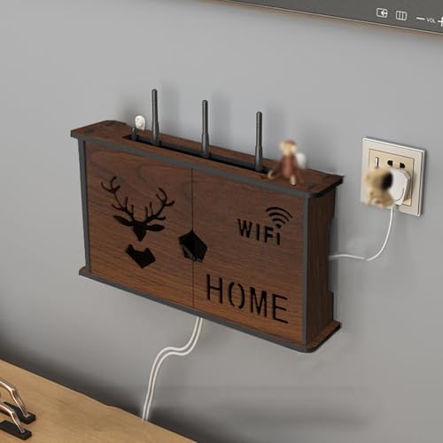 ZIGTUEI Wand-Mount-WiFi-Router-Aufbewahrungsbox, WLAN-Router-aufbewahrungsschrank, Unsichtbare Aufbewahrung, Router Regal Stehend, für Wohnzimmer, Büro, Schlafzimmer(Brown A,38cm/15in) von ZIGTUEI