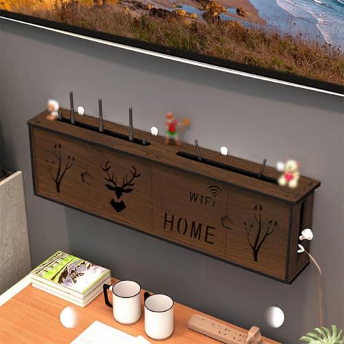 ZIGTUEI Wand-Mount-WiFi-Router-Aufbewahrungsbox, WLAN-Router-aufbewahrungsschrank, Unsichtbare Aufbewahrung, Router Regal Stehend, für Wohnzimmer, Büro, Schlafzimmer(Brown A,60cm/23.6in) von ZIGTUEI