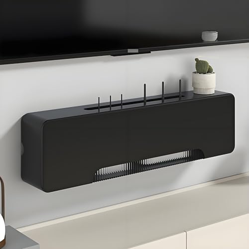 ZIGTUEI Wandmontage Router Schrank, Aufbewahrungsbox für WLAN-Router, Wand WLAN Router Regal, Unsichtbare Aufbewahrung, für Wohnzimmer, Büro, Schlafzimmer(Black,90x20cm/35.4x7.9in) von ZIGTUEI