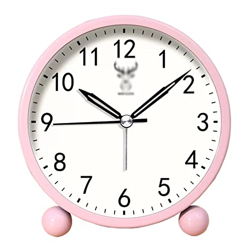 Analoger Wecker 4" batteriebetriebener analoger Wecker, kleine leise Nachttischuhr mit Nachtlicht, batteriebetrieben, for Wohnzimmer, Schlafzimmer, Nachttisch, Schreibtisch Retro-Alarm(Pink) von ZIGUIhsou-11