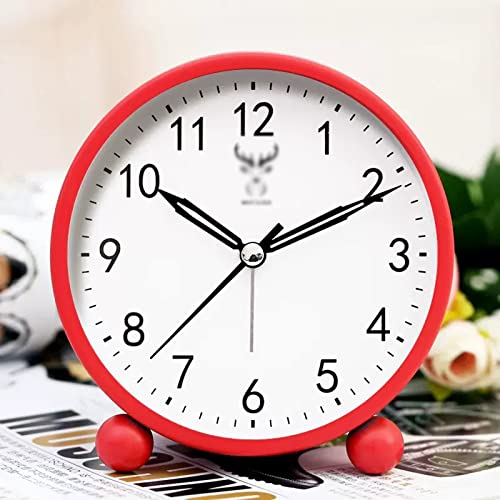 Analoger Wecker 4" batteriebetriebener analoger Wecker, kleine leise Nachttischuhr mit Nachtlicht, batteriebetrieben, for Wohnzimmer, Schlafzimmer, Nachttisch, Schreibtisch Retro-Alarm(Red) von ZIGUIhsou-11