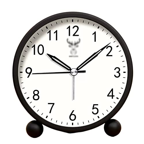 Analoger Wecker 4" batteriebetriebener analoger Wecker, kleine leise Nachttischuhr mit Nachtlicht, batteriebetrieben, for Wohnzimmer, Schlafzimmer, Nachttisch, Schreibtisch Retro-Alarm(Schwarz) von ZIGUIhsou-11