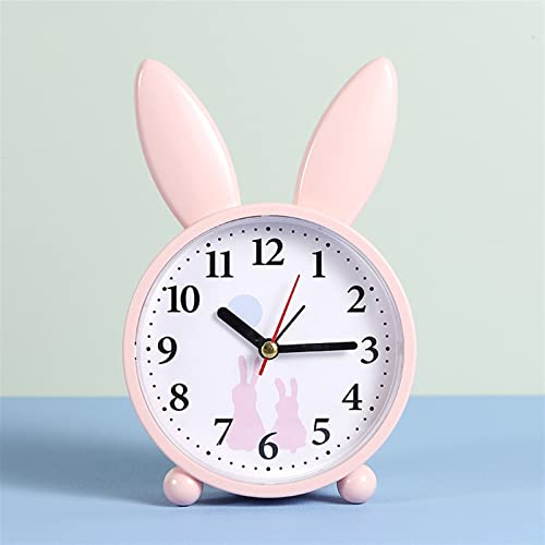 Analoger Wecker Cartoon-Kaninchen-Wecker, Schlafzimmer, Nachttischdekoration, einfach, stumm, Kleiner Wecker, Studenten-Wecker, Geschenk Retro-Alarm(Pink) von ZIGUIhsou-11