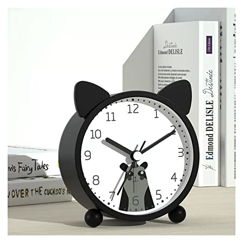 Analoger Wecker Kleine geräuschlose Nachttischuhr aus Metall mit Lichtfunktion, nicht tickender Wecker, Dekor for Wohnzimmer, Schlafzimmer, Nachttisch, Regal Retro-Alarm(Schwarz,3.74inch) von ZIGUIhsou-11