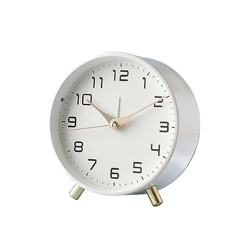 Analoger Wecker Nordischer Luxus-Wecker, analoger, nicht tickender, leiser, kleiner Schreibtischuhr mit arabischen Ziffern, batteriebetriebene runde Tischuhr for Wohnzimmer, Schlafzimmer Retro-Alarm(W von ZIGUIhsou-11