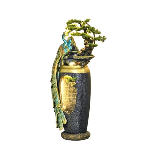 Außenbrunnen Pfauen-Ornament mit fließendem Wasser, Neuer chinesischer Zen-Brunnen, bodenstehende dekorative Vase for Wohnzimmer, Eingangstür oder neben dem Fernsehschrank(51 * 32 * 127cm) von ZIGUIhsou-11