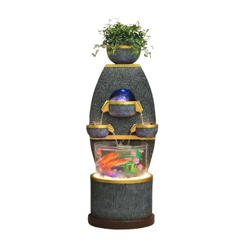 Außenbrunnen Wasserbrunnen mit Aquarium und Zerstäuber – zirkulierender friedliches entspannendes Wassergeräusch Wasserfallbrunnen for Heim- Bürodekoration(Groß) von ZIGUIhsou-11