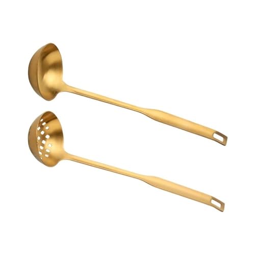 Suppenkelle 2 stück Gold Metall Suppe Schöpfen Sieb Set Lange Griff Edelstahl Küchengeschirr Kochgeschirr Servieren Löffel Kochen von ZIGUIhsou-11