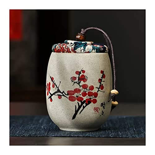 Teedose Kleine Teedose aus grober Keramik im chinesischen Stil mit urigem Stoffdeckel, Keramikbehälter zur Aufbewahrung von losem Tee, multifunktionale versiegelte Dose, Teeglas, Vorratsbehälter for L von ZIGUIhsou-11