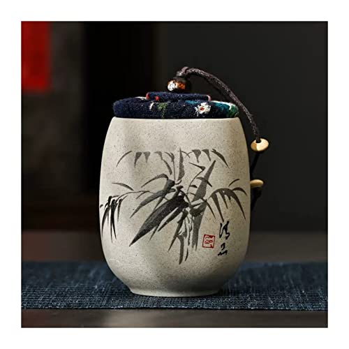 Teedose Kleine Teedose aus grober Keramik im chinesischen Stil mit urigem Stoffdeckel, Keramikbehälter zur Aufbewahrung von losem Tee, multifunktionale versiegelte Dose, Teeglas, Vorratsbehälter for L von ZIGUIhsou-11