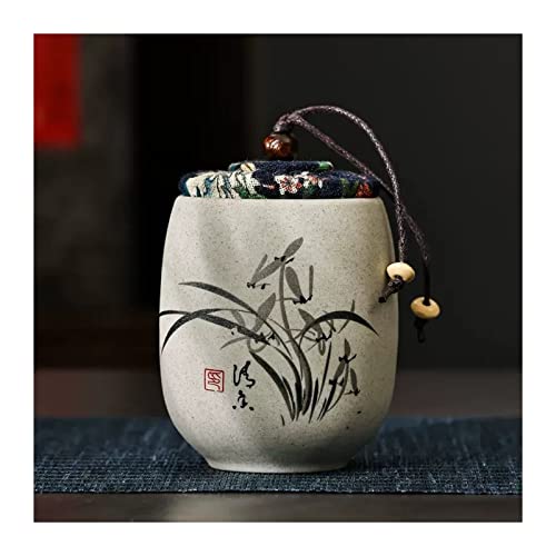 Teedose Kleine Teedose aus grober Keramik im chinesischen Stil mit urigem Stoffdeckel, Keramikbehälter zur Aufbewahrung von losem Tee, multifunktionale versiegelte Dose, Teeglas, Vorratsbehälter for L von ZIGUIhsou-11
