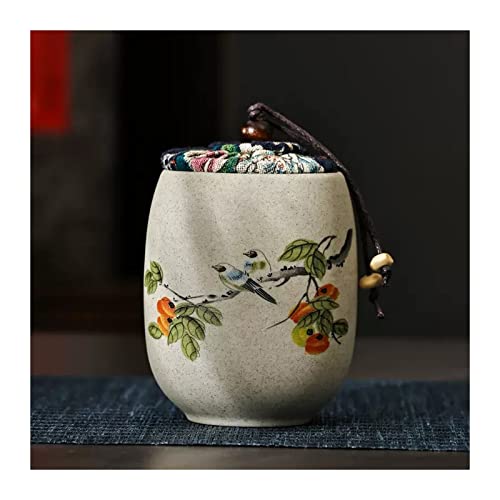 Teedose Kleine Teedose aus grober Keramik im chinesischen Stil mit urigem Stoffdeckel, Keramikbehälter zur Aufbewahrung von losem Tee, multifunktionale versiegelte Dose, Teeglas, Vorratsbehälter for L von ZIGUIhsou-11