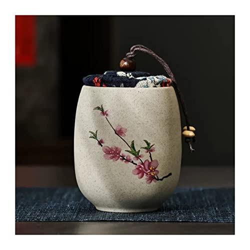 Teedose Kleine Teedose aus grober Keramik im chinesischen Stil mit urigem Stoffdeckel, Keramikbehälter zur Aufbewahrung von losem Tee, multifunktionale versiegelte Dose, Teeglas, Vorratsbehälter for L von ZIGUIhsou-11