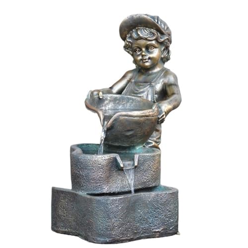 Tischbrunnen Kleiner Brunnen aus Kupferimitatharz, der einen Topf mit zirkulierendem Wasser for Jungen hält, Ornamente im europäischen Stil von ZIGUIhsou-11