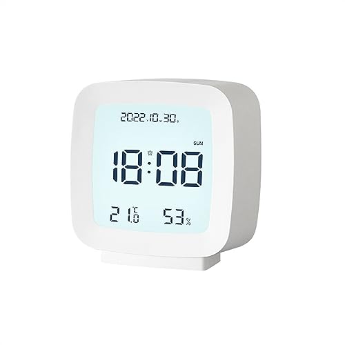 ZIGUIhsou-11 Analoger Wecker 1PC Digital Wecker Temperatur Luftfeuchtigkeit Kalender Woche Hintergrundbeleuchtung Desktop Elektronische Uhr 12/24H LED Uhr Retro-Alarm(Weiß) von ZIGUIhsou-11
