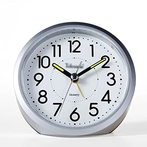 ZIGUIhsou-11 Analoger Wecker 4-Zoll-Wecker, stumm, geräuschlos, Quarzwerk, tickt Nicht, morgens aufwachen, mechanischer Wecker mit Nachtlicht-Hintergrundbeleuchtung for Kinder Retro-Alarm(Silver) von ZIGUIhsou-11