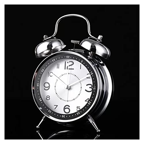 ZIGUIhsou-11 Analoger Wecker 4-Zoll-Wecker mit Doppelglocke, lauter Wecker mit Hintergrundbeleuchtung for Schlafzimmer, batteriebetrieben Retro-Alarm(Silver) von ZIGUIhsou-11