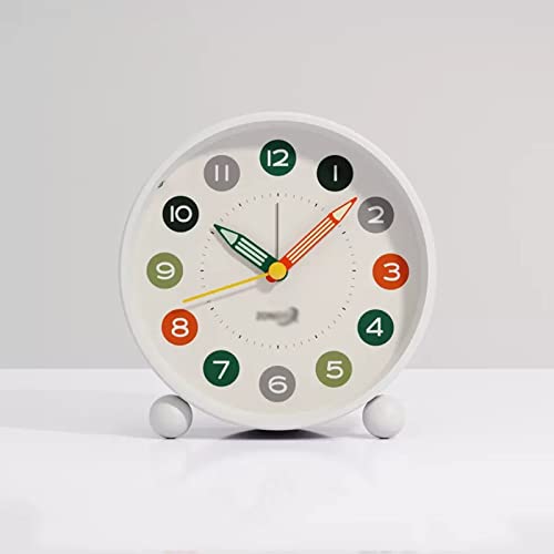 ZIGUIhsou-11 Analoger Wecker 4 Zoll runder Wecker, tickt Nicht, batteriebetrieben und Lichtfunktion, super leiser Wecker for Schreibtisch/Schlafzimmer Retro-Alarm(Weiß) von ZIGUIhsou-11