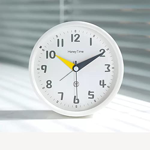 ZIGUIhsou-11 Analoger Wecker 5-Zoll-Wecker, tickt Nicht mit Nachtlicht, runder niedlicher Wecker, batteriebetrieben, tragbarer Wecker for den Schreibtisch im Schlafzimmer Retro-Alarm(Weiß) von ZIGUIhsou-11
