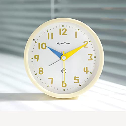 ZIGUIhsou-11 Analoger Wecker 5-Zoll-Wecker, tickt Nicht mit Nachtlicht, runder niedlicher Wecker, batteriebetrieben, tragbarer Wecker for den Schreibtisch im Schlafzimmer Retro-Alarm(Yellow) von ZIGUIhsou-11