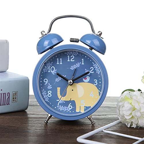 ZIGUIhsou-11 Analoger Wecker Cartoon Wecker Schlafzimmer Nachttisch Metallglocke Kleiner Wecker Kinder Schönes Tiermuster Mit Nachtlicht Wecker Retro-Alarm(Blue) von ZIGUIhsou-11