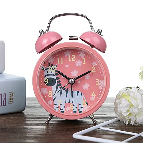 ZIGUIhsou-11 Analoger Wecker Cartoon Wecker Schlafzimmer Nachttisch Metallglocke Kleiner Wecker Kinder Schönes Tiermuster Mit Nachtlicht Wecker Retro-Alarm(Pink) von ZIGUIhsou-11