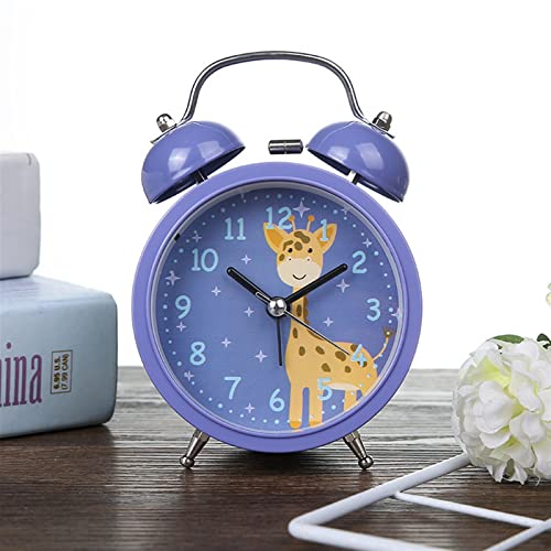 ZIGUIhsou-11 Analoger Wecker Cartoon Wecker Schlafzimmer Nachttisch Metallglocke Kleiner Wecker Kinder Schönes Tiermuster Mit Nachtlicht Wecker Retro-Alarm(Purple) von ZIGUIhsou-11