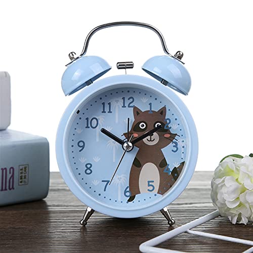 ZIGUIhsou-11 Analoger Wecker Cartoon Wecker Schlafzimmer Nachttisch Metallglocke Kleiner Wecker Kinder Schönes Tiermuster Mit Nachtlicht Wecker Retro-Alarm(Sky Blue) von ZIGUIhsou-11