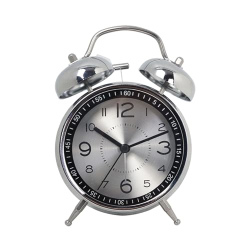 ZIGUIhsou-11 Analoger Wecker Iron Art Student Kleiner Wecker Stille Mode Tischuhr Desktop Kreative Glow Pointer Quarzuhr Retro-Alarm(Silvery) von ZIGUIhsou-11