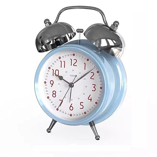 ZIGUIhsou-11 Analoger Wecker Kinderwecker, Doppelglockenuhr for Zuhause, batteriebetrieben, analoger runder Nachttisch-Schreibtischwecker mit Nachtlicht Retro-Alarm(Blue) von ZIGUIhsou-11