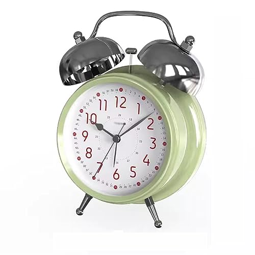 ZIGUIhsou-11 Analoger Wecker Kinderwecker, Doppelglockenuhr for Zuhause, batteriebetrieben, analoger runder Nachttisch-Schreibtischwecker mit Nachtlicht Retro-Alarm(Green) von ZIGUIhsou-11