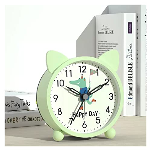 ZIGUIhsou-11 Analoger Wecker Kleine geräuschlose Nachttischuhr aus Metall mit Lichtfunktion, Nicht tickender Wecker, Dekor for Wohnzimmer, Schlafzimmer, Nachttisch, Regal Retro-Alarm(Green,4.92inch) von ZIGUIhsou-11