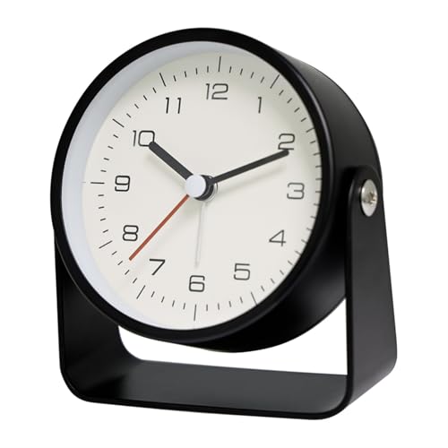 ZIGUIhsou-11 Analoger Wecker Kreativer Kleiner Wecker aus Metall, speziell for Studenten, geräuschlose Tischuhr, minimalistische Quarzuhr for Zimmer, Schreibtisch, Bürodekoration Retro-Alarm(Schwarz) von ZIGUIhsou-11