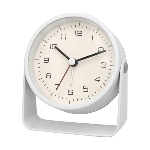 ZIGUIhsou-11 Analoger Wecker Kreativer Kleiner Wecker aus Metall, speziell for Studenten, geräuschlose Tischuhr, minimalistische Quarzuhr for Zimmer, Schreibtisch, Bürodekoration Retro-Alarm(Weiß) von ZIGUIhsou-11