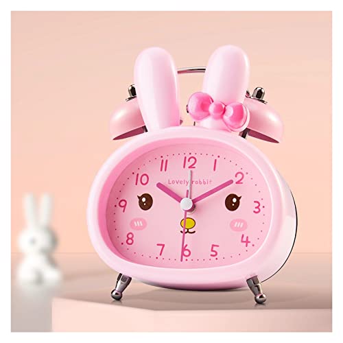 ZIGUIhsou-11 Analoger Wecker Lauter 3,5-Zoll-Wecker mit Zwei Glocken for Kinder, Hintergrundbeleuchtung, batteriebetriebener Wecker for Schlafzimmer, Kaninchen Retro-Alarm(Pink) von ZIGUIhsou-11