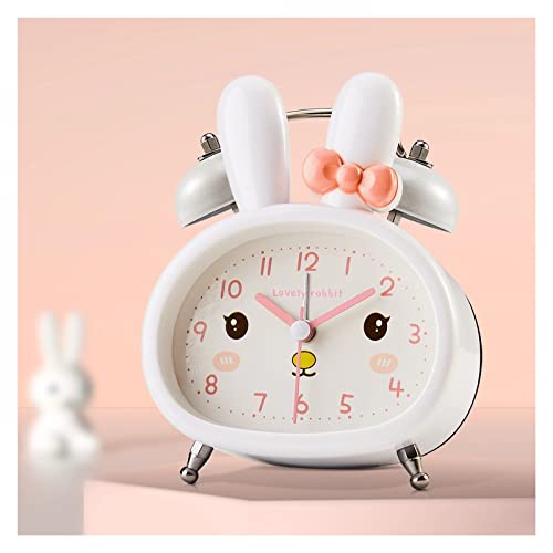 ZIGUIhsou-11 Analoger Wecker Lauter 3,5-Zoll-Wecker mit Zwei Glocken for Kinder, Hintergrundbeleuchtung, batteriebetriebener Wecker for Schlafzimmer, Kaninchen Retro-Alarm(Weiß) von ZIGUIhsou-11