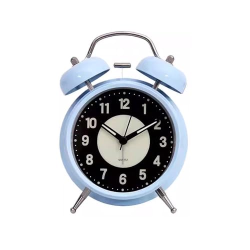 ZIGUIhsou-11 Analoger Wecker Retro-Wecker mit Zwei Glocken aus Metall und Nachtlicht, geräuschlos, Nicht tickend, leuchtende analoge Quarz-Tischuhren Retro-Alarm(Blue) von ZIGUIhsou-11