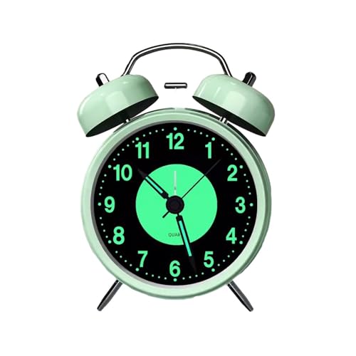 ZIGUIhsou-11 Analoger Wecker Retro-Wecker mit Zwei Glocken aus Metall und Nachtlicht, geräuschlos, Nicht tickend, leuchtende analoge Quarz-Tischuhren Retro-Alarm(Green) von ZIGUIhsou-11
