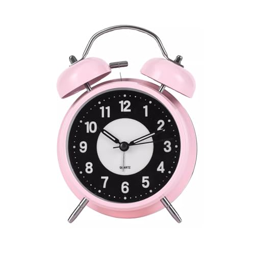 ZIGUIhsou-11 Analoger Wecker Retro-Wecker mit Zwei Glocken aus Metall und Nachtlicht, geräuschlos, Nicht tickend, leuchtende analoge Quarz-Tischuhren Retro-Alarm(Pink) von ZIGUIhsou-11