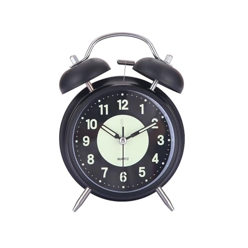 ZIGUIhsou-11 Analoger Wecker Retro-Wecker mit Zwei Glocken aus Metall und Nachtlicht, geräuschlos, Nicht tickend, leuchtende analoge Quarz-Tischuhren Retro-Alarm(Schwarz) von ZIGUIhsou-11
