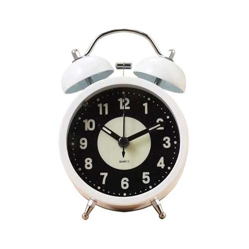 ZIGUIhsou-11 Analoger Wecker Retro-Wecker mit Zwei Glocken aus Metall und Nachtlicht, geräuschlos, Nicht tickend, leuchtende analoge Quarz-Tischuhren Retro-Alarm(Weiß) von ZIGUIhsou-11