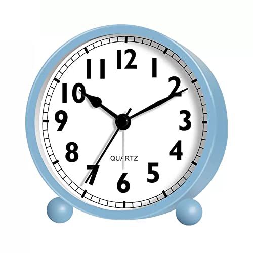 ZIGUIhsou-11 Analoger Wecker Runder Wecker, leise, Nicht tickende kleine Uhr mit Nachtlicht, batteriebetrieben, for Schlafzimmer, Nachttisch, Schreibtisch Retro-Alarm(Blue) von ZIGUIhsou-11