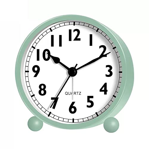 ZIGUIhsou-11 Analoger Wecker Runder Wecker, leise, Nicht tickende kleine Uhr mit Nachtlicht, batteriebetrieben, for Schlafzimmer, Nachttisch, Schreibtisch Retro-Alarm(Green) von ZIGUIhsou-11