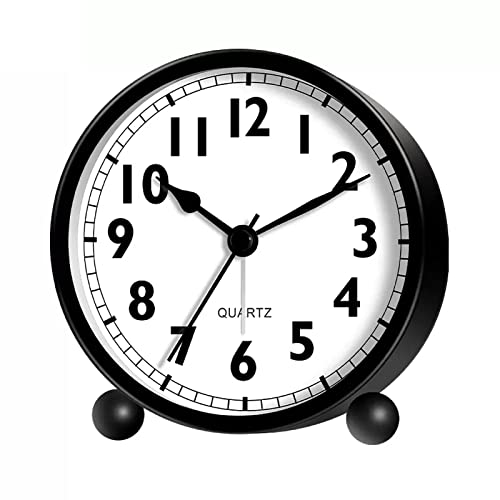 ZIGUIhsou-11 Analoger Wecker Runder Wecker, leise, Nicht tickende kleine Uhr mit Nachtlicht, batteriebetrieben, for Schlafzimmer, Nachttisch, Schreibtisch Retro-Alarm(Schwarz) von ZIGUIhsou-11