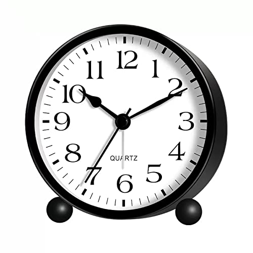 ZIGUIhsou-11 Analoger Wecker Runder leiser analoger Wecker ohne Ticken, mit Nachtlicht, batteriebetrieben, einfache Einstellung, for Schreibtisch, Schlafzimmer und Heimdekoration Retro-Alarm(Schwarz) von ZIGUIhsou-11