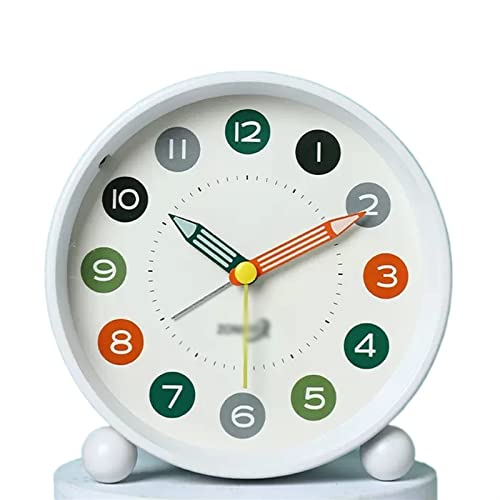 ZIGUIhsou-11 Analoger Wecker Superleise, Nicht tickende kleine Uhr mit Nachtlicht, batteriebetrieben, Schlichtes Design, for Schlafzimmer, Nachttisch, Schreibtisch Retro-Alarm(Weiß) von ZIGUIhsou-11