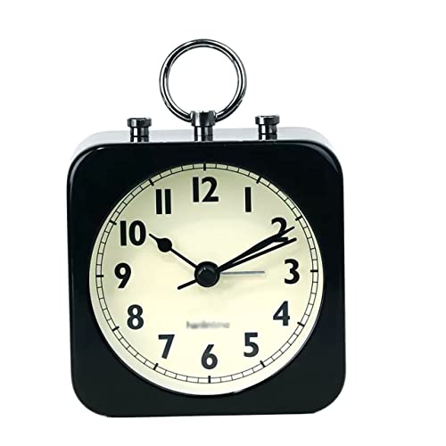 ZIGUIhsou-11 Analoger Wecker Wecker mit quadratischem Metallgehäuse, Nicht tickende batteriebetriebene kleine quadratische Uhr for den Nachttisch im Wohnzimmer Retro-Alarm(Schwarz) von ZIGUIhsou-11