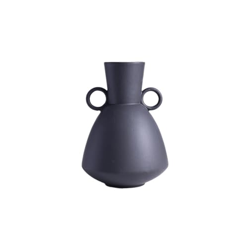 ZIGUIhsou-11 Blumenvase Schwarze Keramikvase mit Doppelohr, Trockenblumen-Arrangement, Wohnzimmer-Dekoration, Hydrokultur-Frischblumen-Ware Vase zur Dekoration von ZIGUIhsou-11